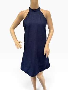 Osklen Shift Dress M Blue Sleeveless Halter Zipper Razorback Viscose Hemp Blend